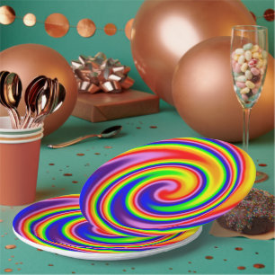 Spiral Swirl Soft Focus Rainbow Colors Celebration Paper Plates