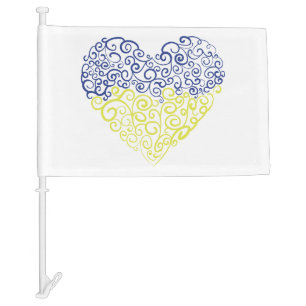 Spiral swirls mehandi heart Ukrainian flag colors