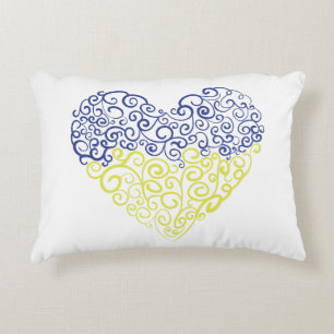 Spiral swirls mehandi heart Ukrainian flag colors Accent Pillow