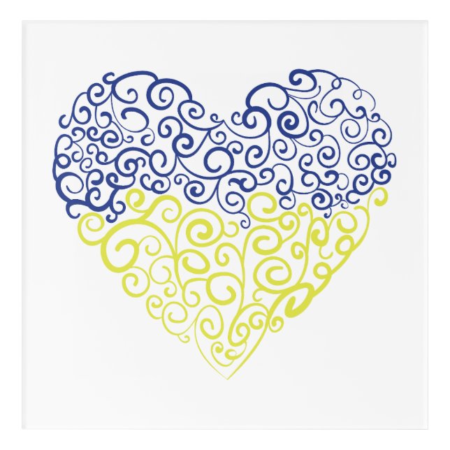 Spiral swirls mehandi heart Ukrainian flag colors Acrylic Print (Front)