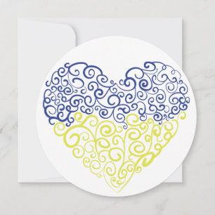 Spiral swirls mehandi heart Ukrainian flag colors Announcement