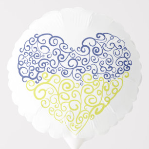 Spiral swirls mehandi heart Ukrainian flag colors Balloon