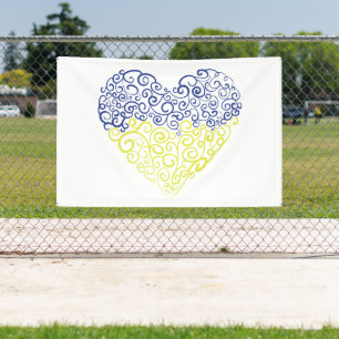Spiral swirls mehandi heart Ukrainian flag colors Banner