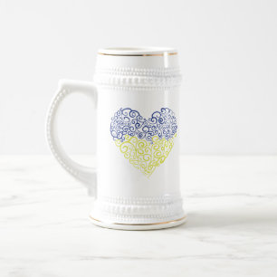 Spiral swirls mehandi heart Ukrainian flag colors Beer Stein