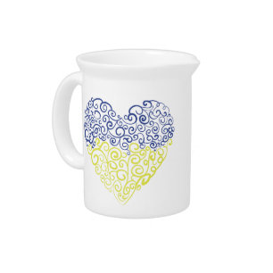 Spiral swirls mehandi heart Ukrainian flag colors Beverage Pitcher