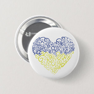 Spiral swirls mehandi heart Ukrainian flag colors Button