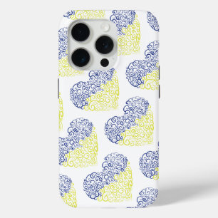 Spiral swirls mehandi heart Ukrainian flag colors iPhone 15 Pro Case