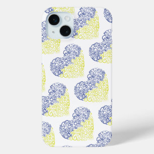 Spiral swirls mehandi heart Ukrainian flag colors iPhone 15 Plus Case