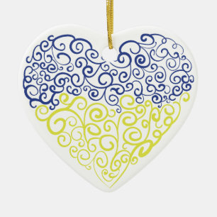 Spiral swirls mehandi heart Ukrainian flag colors Ceramic Ornament