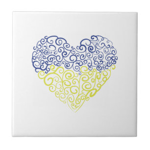 Spiral swirls mehandi heart Ukrainian flag colors Ceramic Tile