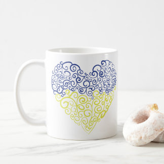 Spiral swirls mehandi heart Ukrainian flag colors Coffee Mug