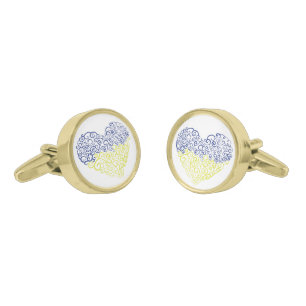 Spiral swirls mehandi heart Ukrainian flag colors Cufflinks