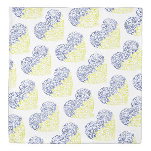 Spiral swirls mehandi heart Ukrainian flag colors Duvet Cover