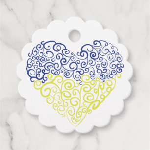 Spiral swirls mehandi heart Ukrainian flag colors Favor Tags