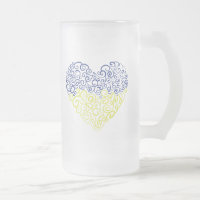 Spiral swirls mehandi heart Ukrainian flag colors