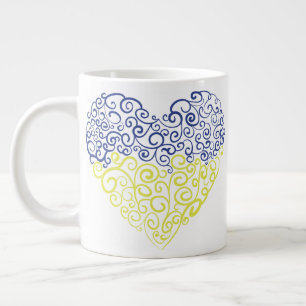 Spiral swirls mehandi heart Ukrainian flag colors Giant Coffee Mug