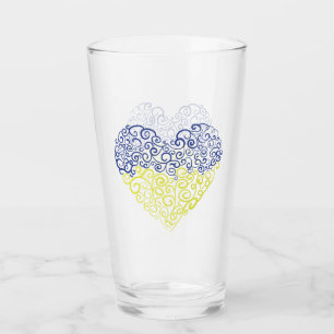 Spiral swirls mehandi heart Ukrainian flag colors Glass
