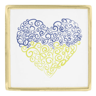 Spiral swirls mehandi heart Ukrainian flag colors Gold Finish Lapel Pin