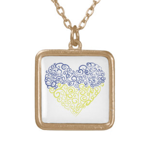 Spiral swirls mehandi heart Ukrainian flag colors Gold Plated Necklace