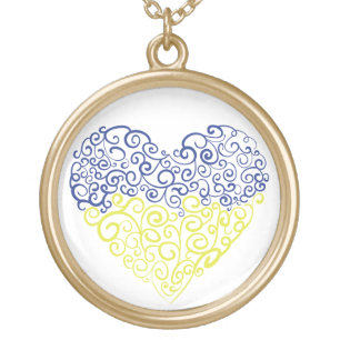 Spiral swirls mehandi heart Ukrainian flag colors Gold Plated Necklace