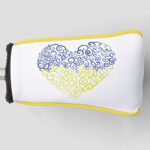 Spiral swirls mehandi heart Ukrainian flag colors Golf Head Cover