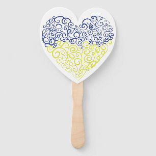 Spiral swirls mehandi heart Ukrainian flag colors Hand Fan