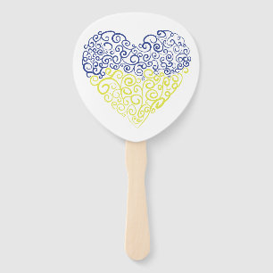 Spiral swirls mehandi heart Ukrainian flag colors Hand Fan