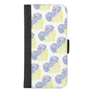 Spiral swirls mehandi heart Ukrainian flag colors iPhone 8/7 Plus Wallet Case