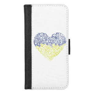 Spiral swirls mehandi heart Ukrainian flag colors iPhone 8/7 Wallet Case