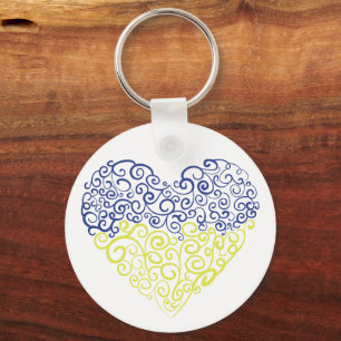 Spiral swirls mehandi heart Ukrainian flag colors Keychain