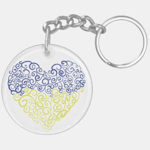 Spiral swirls mehandi heart Ukrainian flag colors Keychain