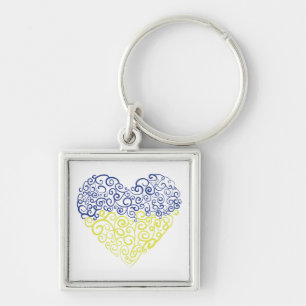 Spiral swirls mehandi heart Ukrainian flag colors Keychain