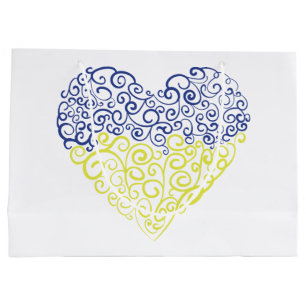 Spiral swirls mehandi heart Ukrainian flag colors Large Gift Bag