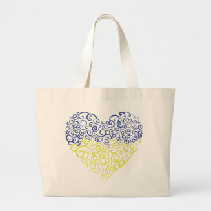 Spiral swirls mehandi heart Ukrainian flag colors Large Tote Bag