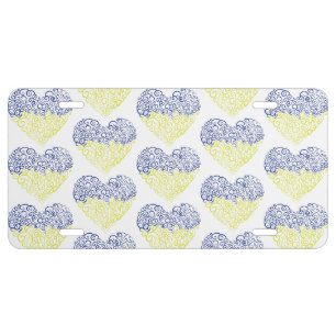 Spiral swirls mehandi heart Ukrainian flag colors License Plate