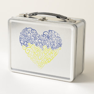 Spiral swirls mehandi heart Ukrainian flag colors Metal Lunch Box