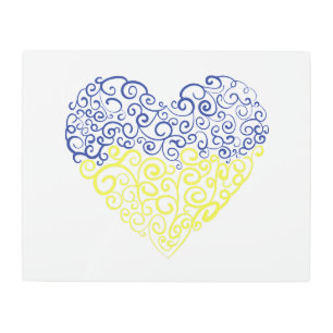 Spiral swirls mehandi heart Ukrainian flag colors Metal Print