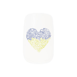 Spiral swirls mehandi heart Ukrainian flag colors Minx Nail Art