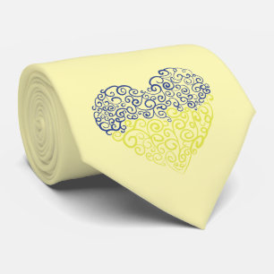Spiral swirls mehandi heart Ukrainian flag colors Neck Tie