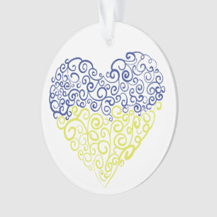 Spiral swirls mehandi heart Ukrainian flag colors Ornament