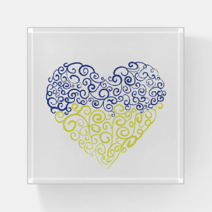 Spiral swirls mehandi heart Ukrainian flag colors Paperweight