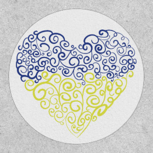 Spiral swirls mehandi heart Ukrainian flag colors Patch