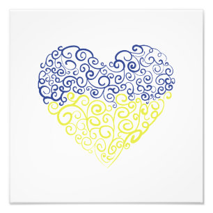 Spiral swirls mehandi heart Ukrainian flag colors Photo Print