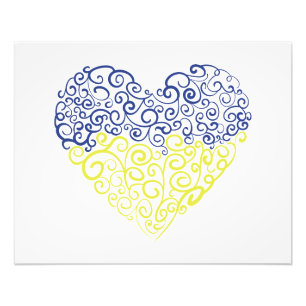 Spiral swirls mehandi heart Ukrainian flag colors Photo Print