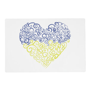 Spiral swirls mehandi heart Ukrainian flag colors Placemat