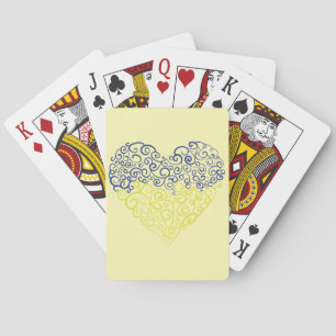 Spiral swirls mehandi heart Ukrainian flag colors Poker Cards