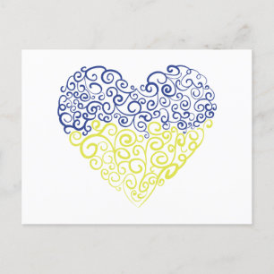 Spiral swirls mehandi heart Ukrainian flag colors Postcard