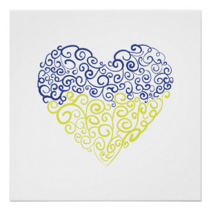 Spiral swirls mehandi heart Ukrainian flag colors Poster