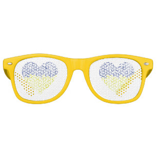 Spiral swirls mehandi heart Ukrainian flag colors Retro Sunglasses