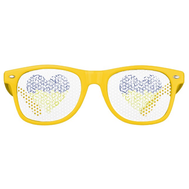Spiral swirls mehandi heart Ukrainian flag colors Retro Sunglasses (Front)